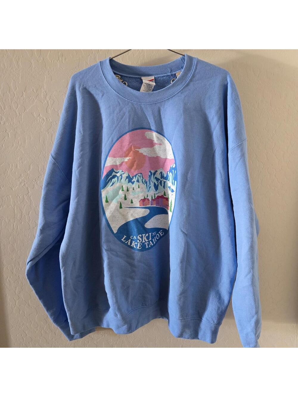 Junk Food Clothing Blue Ski Lake Tahoe Crewneck Sweatshirt NWOT